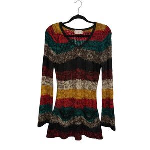 Vintage F&F Women’s Medium Knit Sweater Dress V-Neck Stripe Multicolor Y2K